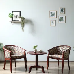 amberville from pepperfry Stalley Sheesham Wood Coffee Table Set in Floral & Scratch Resistant Honey Oak Finish With 2 Chairs image 1