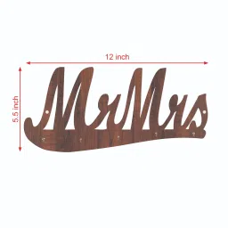 random Mrmrs Walnut Finish Mdf Wall Hanging With 5 Hooks Key Holder image 3