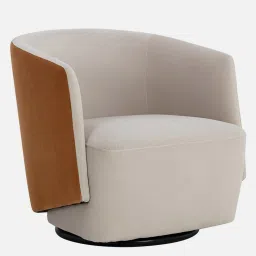 casacraft from pepperfry Minceta Velvet Swivel Barrel Chair in Off White and Brown Colour image 3