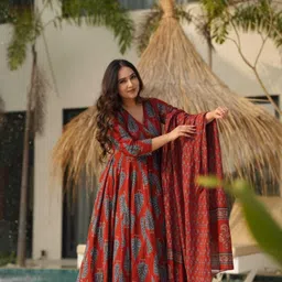 sundari style Printed Pure Cotton Stitched Anarkali Gown image 4