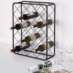 indian decor Metal Tabletop 24-Bottle Rectangular Wine Bottle Display Rack Iron Glass Holder image 4