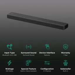 SONY HT-A3000 250W Bluetooth Soundbar with Remote (Dolby Digital, 3.1 Channel, Black) image 2