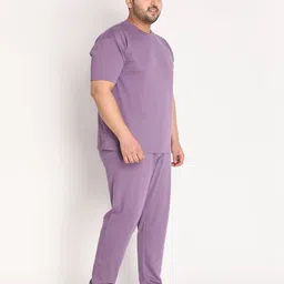 chkokko Men Night Suit Set Purple Solid-picture-23