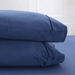 Blue Solid 300 TC 100% Cotton Single Bed Sized Bed Sheets With 1 Pillow Cover by Maspar image 3