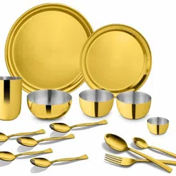 shri & sam Pack of 15 Stainless Steel GOLD MAJESTIC Dinner Set-picture-23