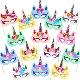 zyozi 15 Pcs Unicorn Birthday Party Favor Unicorn Masks Photo Booth Props for Girl Kid Photo Booth Board-picture-11