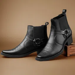 yuvrato baxi Men 5-6cm Block Heel Height Increasing Black Casual Formal Ring Cowboy AnkleBoot Boots For Men-picture-22