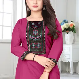 mahadevsquare Pack of 2 Women Embroidered Cotton Blend A-line Kurta image 3