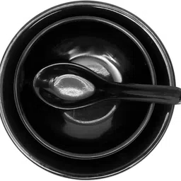 Melamine Soup Bowl Aurka Serving Bowl Set with Spoon & Plate for Serving Food, Microwave Safe image 2