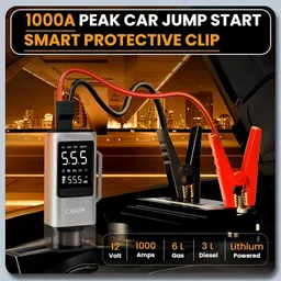 cason 6 in 1 Tyre Inflator for Car,Bike with Car Battery Jump Starter,Vaccum Cleaner 1 ft Battery Jumper Starter image 4