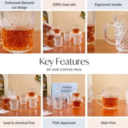 nestasia Pack of 6 Glass Vintage Embossed Mugs Set image 2