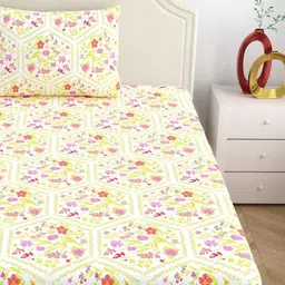 dreamscape Cotton Single Flat 140 TC Floral Bedsheet image 3