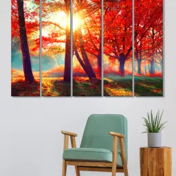 999store Leave Red MDF Flora Art Panels Set of 5-picture-12