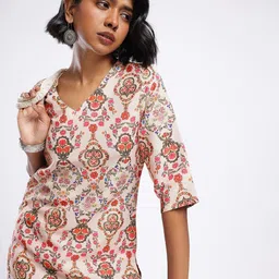 Women Floral Print Cotton Blend Straight Kurta-image-18