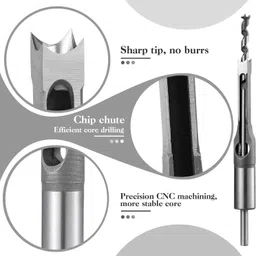 nph deal GOLDEN SQUARE HOLE DRILL ATTACHMENT HOLDER AND 2 PCS OF 12MM AND 10MM SQUARE BIT for Wood Mortising Chisel Bit Auger Spur Cutter Tool for Woodworking Specialty Woodworking Bits image 2