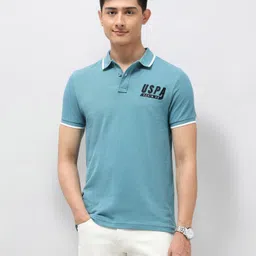 u.s. polo assn. denim co. Men Solid Polo Neck Pure Cotton Light Blue T-Shirt-picture-27