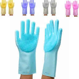 needza Magic Silicone Dishwashing Gloves for Kitchen,Car,Bathroom & Pet Grooming 1 Pair Wet and Dry Glove-picture-23