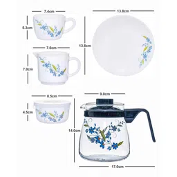 cello Opal Glass 15pcs Tea Set of 6pcs Cup, 6pcs Saucer, 1pc Clear Glass Crafe, 1pc Milk Mug & Sugar Pot) image 3