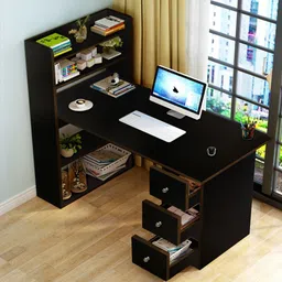 kawachi Office Computer Laptop Desk Writing Study Table with 4 Shelves Storage 3 Drawers Engineered Wood Computer Desk-picture-14