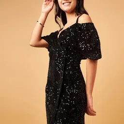 houseofcommon Women Bodycon Black Above Knee/Mid Thigh Length Dress image 3