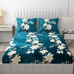 decent home Woolen Double Fitted (Elastic) 350 TC Floral Bedsheet image 4