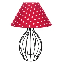 homesake Black Bedside Table Lamp with Geometric Metal Base and Fabric Shade, Wire Trumpet with Red Dot Cone Shade image 3