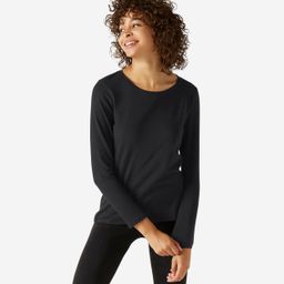 domyos Women Cotton Blend Gym Long sleeve T-shirt Regular fit 100 - Black-picture-21