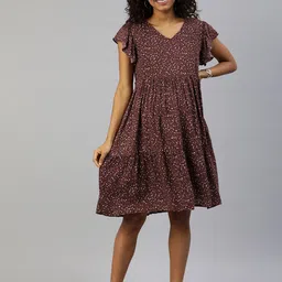 MomToBe Women Maternity Floral Print Flared Sleeves V Neck Sustainable Dress image 1