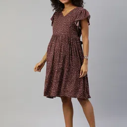 MomToBe Women Maternity Floral Print Flared Sleeves V Neck Sustainable Dress image 3