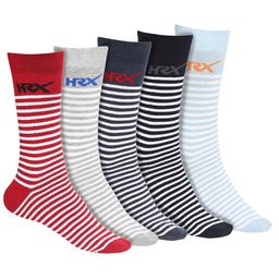 HRX by Hrithik Roshan Men Grey & Navy Blue Pack Of 5 Striped Above Ankle Length Sock-picture-12