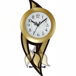 Attractionz Gold-Toned Round Shaped Contemporary Pendulum Analogue Wall Clock-picture-31