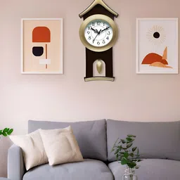 Attractionz Gold Toned & Brown Pendulum Contemporary Wall Analogue Clock-picture-17