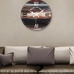 OLIVE TREE Black & Grey Printed Round Contemporary Wall Clock image 1