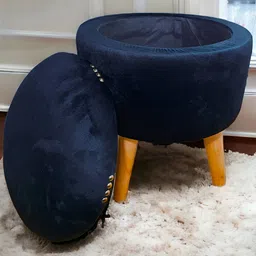 Shadowkart Blue Wooden Pouffes Sitting Mudda Ottomans image 1