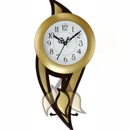 Attractionz Gold-Toned & White Textured Contemporary Round Shaped Pendulum Wall Clock image 2