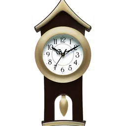 Attractionz Gold-Toned Contemporary Round Shaped Pendulum Wall Clock image 2