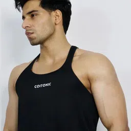 Coitonic Round Neck Basic Vest Classic Stringer Black image 3