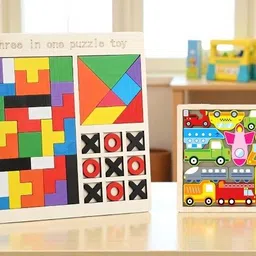 Kids Educational Wooden Puzzle Combo | 3 in 1 Learning & Vehicle Puzzle X219-image-68