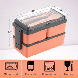 garu plastic Rectangular Classy 3 Section Lunch Box with 1 Spoon & 1 Fork | Lunch box_916 3 Containers Lunch Box image 3