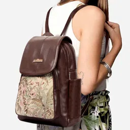 THE CLOWNFISH Unisex Coffee Brown & Pink Geometric Backpack image 4