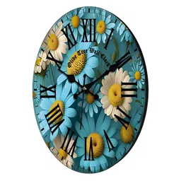 OLIVE TREE Blue & Yellow Printed Round Contemporary Wall Clock image 4