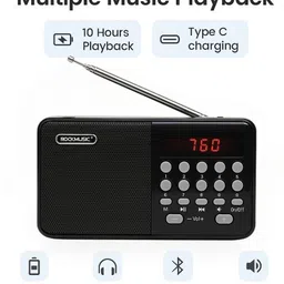 fire turtle M9 Pocket Blast FM Radio & Bluetooth Speaker | Powerful Sound, Type-C,AUX,SD,USB FM Radio image 2