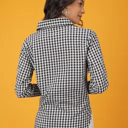 Freehand by The Indian Garage Co Black And White Checked Cuffed Sleeves Shirt Style Top image 5