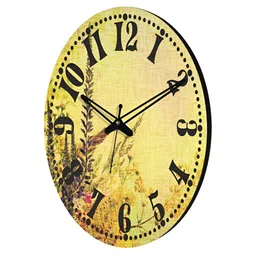 OLIVE TREE Black & Yellow Printed Round Contemporary Wall Clock image 5
