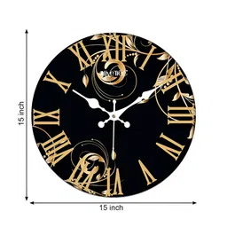 OLIVE TREE Black & Gold Toned Printed Round Contemporary Wall Clock image 5