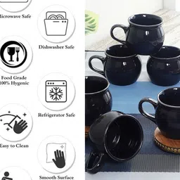 CDI Set-6 Black Solid Ceramic Matte Cups and Mugs image 2