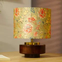 dreamywalls Mango Wood Turtle base with Persian Flowers Mango Silk Lampshade 14" image 3