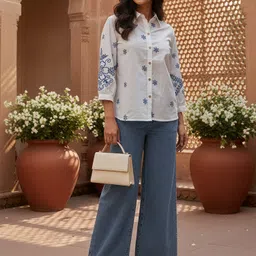 zummer Women Regular Fit Self Design Spread Collar Casual Shirt image 3