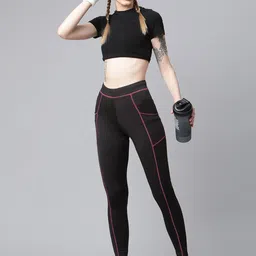 blinkin Solid Women Black, Pink Tights image 4