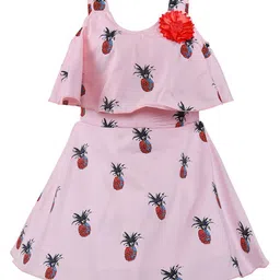 Wish Karo Kids Girls Pink Floral Layered Sleeveless  A-Line Dress-picture-42
